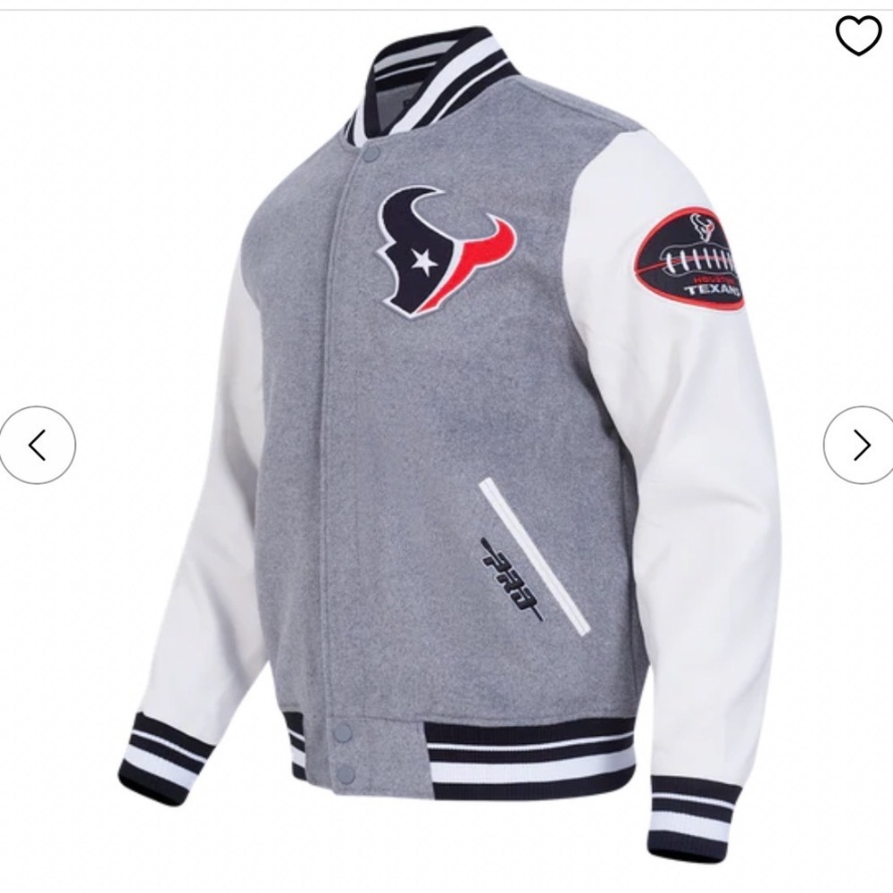 Pro Std NFL Houston Texan Old English Wool Varsity‎ Jacket XL Grey White